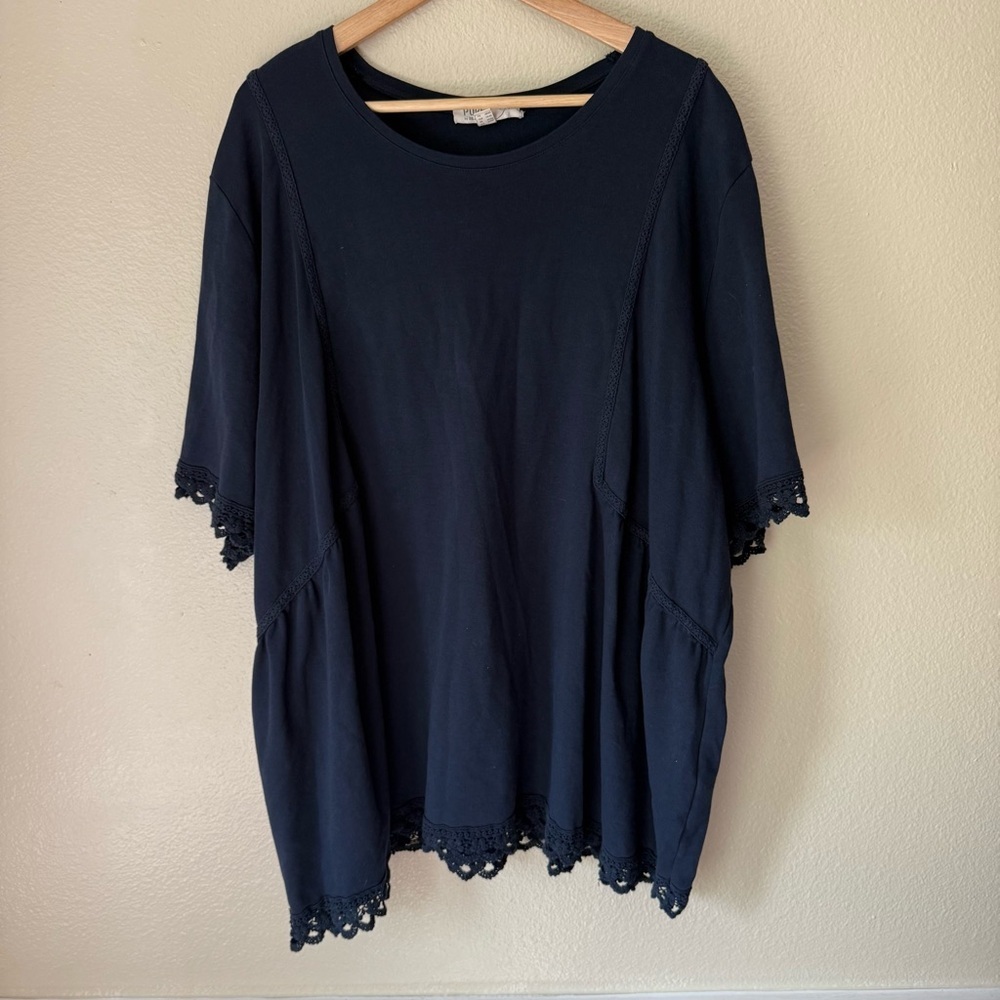 PURE By Ulla Popken Navy Blue Blouse with Lace Detail
